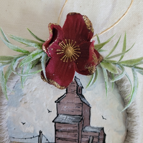 Christmas Ornament Hand Painted Macrame Upcycled Elevator - Picture 4 of 5